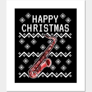 Saxophone Ugly Christmas Saxophonist Musician Posters and Art